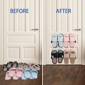 Lavezee Wall Mounted Shoe Rack Organizer 8 Pairs Sandals Slippers, Set of 2 Black Metal Shoe Storage Holder for Wall, Entryway, Bathroom