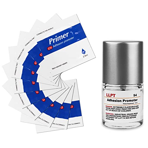 LLPT 94 Adhesion Promoter 10 Sponge Applicator Wipes 1 Bottle Primer Supplement Increase Adhesion Primer for Permanent Acrylic Double Sided Adhesives Mounting Molding Tape