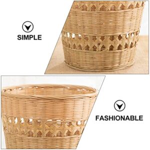 Cabilock Rattan Woven Trash Can Garbage Can Wicker Waste Basket Rattan Straw Planter Garbage Container Bin Woven Storage Baskets for Bathrooms Kitchens Home Offices Laundry Utility Rooms