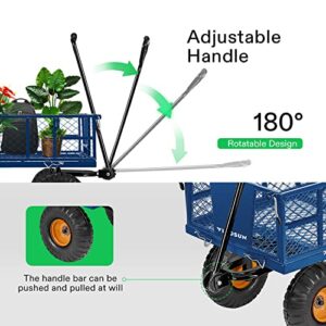 VIVOSUN Heavy-Duty Steel Garden Cart, 500-Pound Capacity, Steel Utility Garden Wagon with Removable Sides and 10" Pneumatic Tires for Outdoors, Lawns, Yards, Farms, and Ranches, Blue