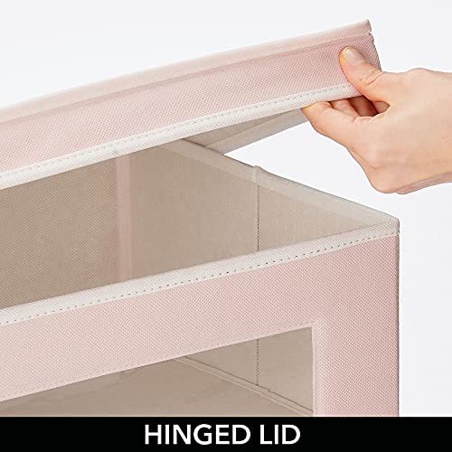 mDesign Fabric Stackable Slim Shelf Storage Organizer Box with Window/Attached Lid for Organizing Bedroom Closet - Holds Purses, Linens, Accessories - Jane Collection - 6 Pack, Pink/White