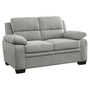 58" gray loveseat sofa for living room, 2 seater modern fabric couch with channel tufted back, low arm rest love seat with wood legs for apartment small space studio bedroom office studio