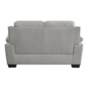 58" Gray Loveseat Sofa for Living Room, 2 Seater Modern Fabric Couch with Channel Tufted Back, Low Arm Rest Love Seat with Wood Legs for Apartment Small Space Studio Bedroom Office Studio