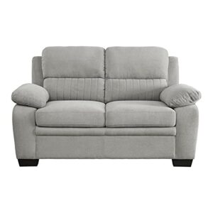 58" Gray Loveseat Sofa for Living Room, 2 Seater Modern Fabric Couch with Channel Tufted Back, Low Arm Rest Love Seat with Wood Legs for Apartment Small Space Studio Bedroom Office Studio