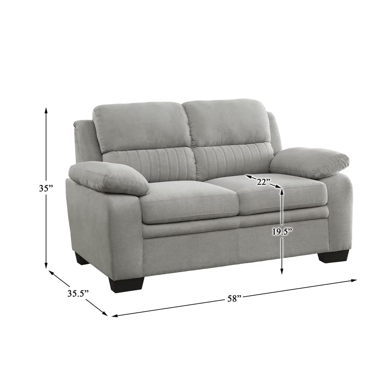 58" Gray Loveseat Sofa for Living Room, 2 Seater Modern Fabric Couch with Channel Tufted Back, Low Arm Rest Love Seat with Wood Legs for Apartment Small Space Studio Bedroom Office Studio