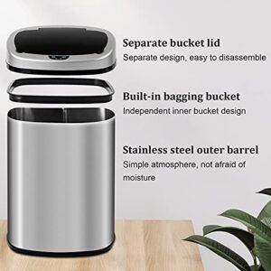 Better Choicet Kitchen Trash Can Automatic Touch Motion Sensor Garbage with Close Slowly, Stainless Steel Bin Lid, Waste for Bathroom Bedroom, 13 Gallon / 50 Liter, Silver, 16.1x11.1x23.2''