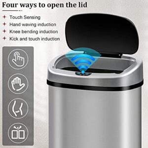 Better Choicet Kitchen Trash Can Automatic Touch Motion Sensor Garbage with Close Slowly, Stainless Steel Bin Lid, Waste for Bathroom Bedroom, 13 Gallon / 50 Liter, Silver, 16.1x11.1x23.2''