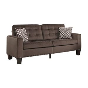 pemberly row 18.5" contemporary microfiber upholstered tufted sofa in chocolate