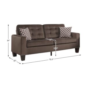 Pemberly Row 18.5" Contemporary Microfiber Upholstered Tufted Sofa in Chocolate