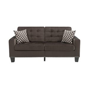Pemberly Row 18.5" Contemporary Microfiber Upholstered Tufted Sofa in Chocolate