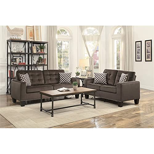 Pemberly Row 18.5" Contemporary Microfiber Upholstered Tufted Sofa in Chocolate