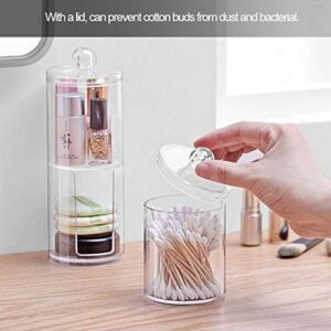 Agatige 1pcs Cotton Swab Ball Pad Holder Dispenser, Round Transparent Acrylic Storage Box with Lid for Cotton Ball,Cotton Swab,q-Tips,Cotton