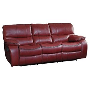 pemberly row 19.5" traditional faux leather double reclining sofa in red