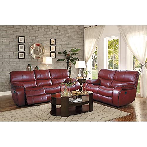 Pemberly Row 19.5" Traditional Faux Leather Double Reclining Sofa in Red