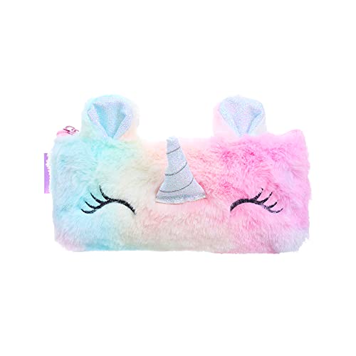 YBHOMINE Unicorn Gifts for Girls Pencil Case, Cute Plush Unicorn Pen Pouch, Girls Cosmetic Pouch Bag Stationery Organizer (Pink)