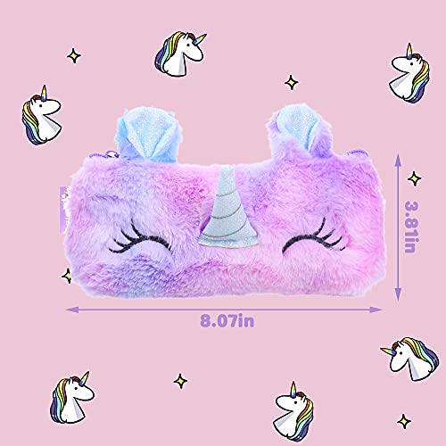 YBHOMINE Unicorn Gifts for Girls Pencil Case, Cute Plush Unicorn Pen Pouch, Girls Cosmetic Pouch Bag Stationery Organizer (Pink)