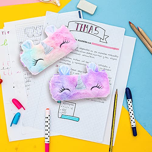 YBHOMINE Unicorn Gifts for Girls Pencil Case, Cute Plush Unicorn Pen Pouch, Girls Cosmetic Pouch Bag Stationery Organizer (Pink)