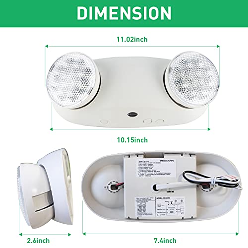 LED Emergency Exit Light with 2 Adjustable Head Flood Lights, OSTEK Emergency Lights for Business, 90min Backup Battery, Fire Resistant 120-277V (UL 94V-0) (1pack)