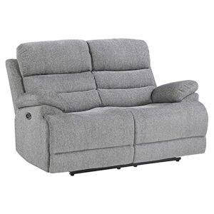 pemberly row electric loveseat recliner with adjustable headrest, power sofa recliner with usb charging ports in gray chenille fabric, upholstered reclining couch for living room home office theatre