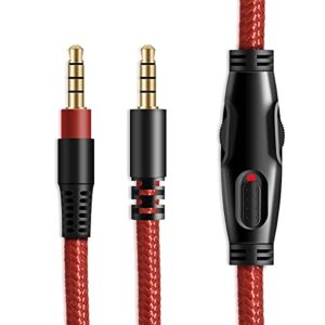 mjkor replacement audio aux cable for hyperx cloud alpha and cloud mix gaming headsets with inline mute & volume control (no inline mic, red)