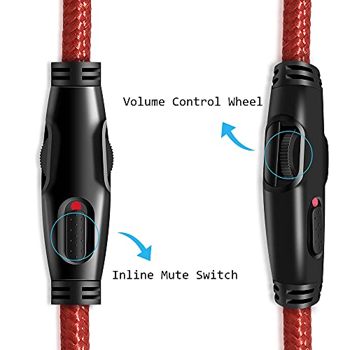 MJKOR Replacement Audio Aux Cable for HyperX Cloud Alpha and Cloud Mix Gaming headsets with Inline Mute & Volume Control (No Inline Mic, Red)