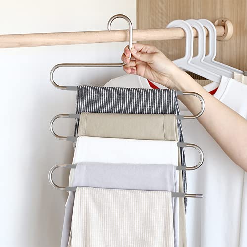 Pants Hangers Non Slip Space Saving Hangers 6 Pack S-Shape Trousers Hangers Stainless Steel Clothes Hangers Closet Organizer for Pants Jeans Scarf Trouser Tie Towel(6 Pack Gray)