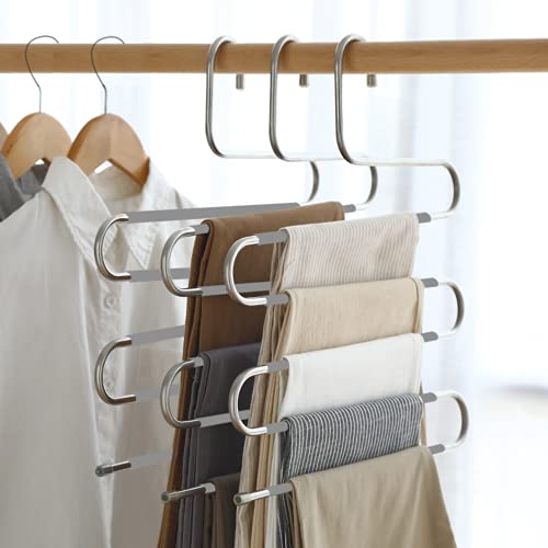 Pants Hangers Non Slip Space Saving Hangers 6 Pack S-Shape Trousers Hangers Stainless Steel Clothes Hangers Closet Organizer for Pants Jeans Scarf Trouser Tie Towel(6 Pack Gray)