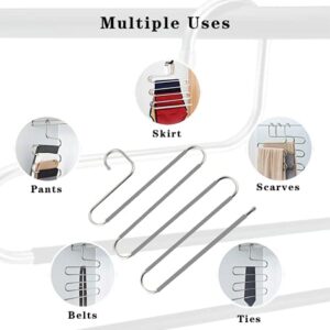 Pants Hangers Non Slip Space Saving Hangers 6 Pack S-Shape Trousers Hangers Stainless Steel Clothes Hangers Closet Organizer for Pants Jeans Scarf Trouser Tie Towel(6 Pack Gray)