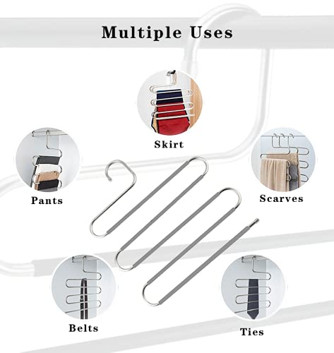 Pants Hangers Non Slip Space Saving Hangers 6 Pack S-Shape Trousers Hangers Stainless Steel Clothes Hangers Closet Organizer for Pants Jeans Scarf Trouser Tie Towel(6 Pack Gray)