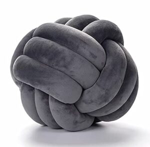 7uyuu soft knot pillow ball, decorative short plush knot throw pillow large round bed sofa back knot velvet pillow cushion small knot pillow for baby (dark gray, large 11 inches)