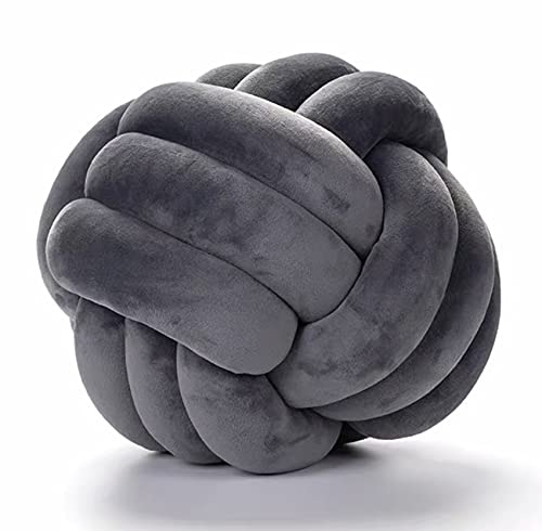 7UYUU Soft Knot Pillow Ball, Decorative Short Plush Knot Throw Pillow Large Round Bed Sofa Back Knot Velvet Pillow Cushion Small Knot Pillow for Baby (Dark Gray, Large 11 Inches)