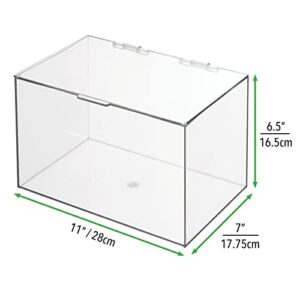 mDesign Plastic Stackable Bathroom Storage Organizer Box with Hinged Lid - for Cabinet, Vanity Organizer for Makeup, First Aid, Hair Accessories - 6.5" High - 2 Pack, Includes 32 Labels - Clear