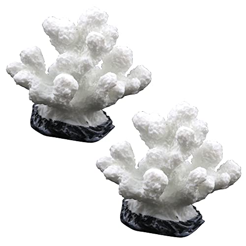 Semetall 2Pcs Sea Coral Aquarium Ornament, Artificial Sea Coral Plants Decorations for Fish Tank and Aquarium(White)