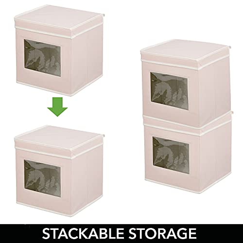 mDesign Fabric Stackable Square Cube Storage Organizer Box with Window and Attached Lid for Organizing Bedroom Closet - Holds Purses, Linens, Accessories - Jane Collection - 6 Pack - Pink/White