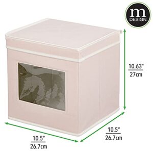 mDesign Fabric Stackable Square Cube Storage Organizer Box with Window and Attached Lid for Organizing Bedroom Closet - Holds Purses, Linens, Accessories - Jane Collection - 6 Pack - Pink/White