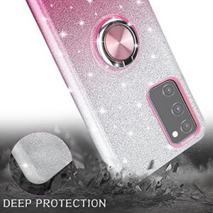 FZLOO for Samsung Galaxy S20 FE Case with 1 Pack Screen Protector, Shiny Cute Glitter TPU Silicone Bling Sparkle Shockproof Protective Cover with Ring Kickstand for Samsung Galaxy S20 FE 5G (Pink)