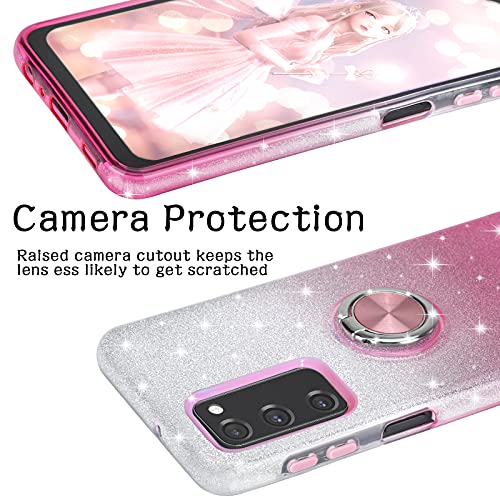 FZLOO for Samsung Galaxy S20 FE Case with 1 Pack Screen Protector, Shiny Cute Glitter TPU Silicone Bling Sparkle Shockproof Protective Cover with Ring Kickstand for Samsung Galaxy S20 FE 5G (Pink)