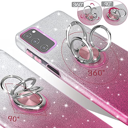 FZLOO for Samsung Galaxy S20 FE Case with 1 Pack Screen Protector, Shiny Cute Glitter TPU Silicone Bling Sparkle Shockproof Protective Cover with Ring Kickstand for Samsung Galaxy S20 FE 5G (Pink)