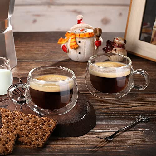 glastal [German Quality 4 Oz Insulated Double Wall Glass Espresso Cups, Nespresso Espresso Coffee Cups, Double Espresso Cups, Demitasse Cups, Espresso Mug, Tazas De Cafe Expreso 2 Pack