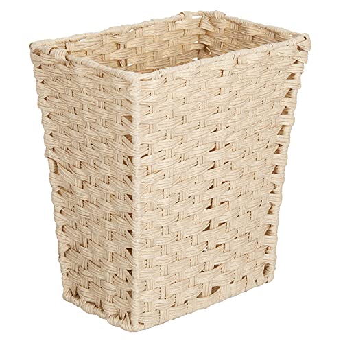 mDesign Small Woven Trash Can - Slim Rectangular Waste Basket - Decorative Garbage Waste Bin for Bedroom, Bathroom, Kitchen, Home Office, Craft, Laundry, Utility Rooms, and Garage - Taupe