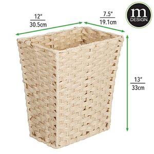 mDesign Small Woven Trash Can - Slim Rectangular Waste Basket - Decorative Garbage Waste Bin for Bedroom, Bathroom, Kitchen, Home Office, Craft, Laundry, Utility Rooms, and Garage - Taupe