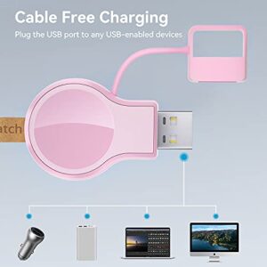 LVFAN Charger for Apple Watch, Portable iWatch Charger USB Wireless Charger Fast Charging Magnetic Cordless Car Travel Charger for Apple Watch Series 8 7 6 5 4 3 2 1 SE (Pink)