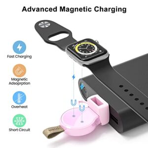 LVFAN Charger for Apple Watch, Portable iWatch Charger USB Wireless Charger Fast Charging Magnetic Cordless Car Travel Charger for Apple Watch Series 8 7 6 5 4 3 2 1 SE (Pink)