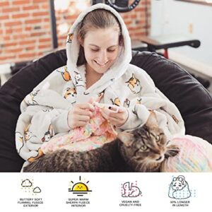 KFUBUO Wearable Blanket Hoodie for Adults Sherpa All Patterns Cat Oversized Sweatshirt Blanket with Pockets for Women