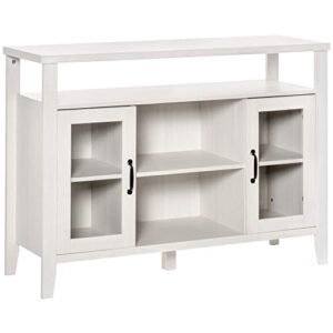 homcom farmhouse sideboard buffet cabinet, coffee bar cabinet with storage shelves, kitchen cabinet with 2 framed glass doors and anti-topple, white