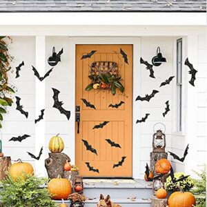 KIMOBER 144pcs Halloween Bats Wall Decor,Glittery 3D Bat Wall Decal Stickers for Halloween Party Indoor Outdoor Supplies