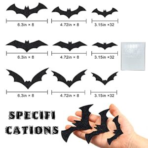 KIMOBER 144pcs Halloween Bats Wall Decor,Glittery 3D Bat Wall Decal Stickers for Halloween Party Indoor Outdoor Supplies