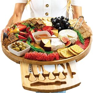 large round charcuterie board set - 16 in, round cheese board and knife set, large charcuterie board, round cheese board, charcuterie boards extra large, wood charcuterie board round, charcuterie tray