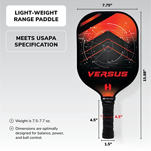 Helium Versus Pickleball Paddle Set of 2 - USAPA Certified - Graphite Fiberglass Surface, Lightweight Honeycomb Core - 2 Rackets, 4 Balls, 1 Sports Bag