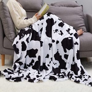 chifave cow print blanket fleece black and white cow throw blanket for kids adults soft and worm twin blanket for bed, couch, sofa all season (cow print 60"x80")